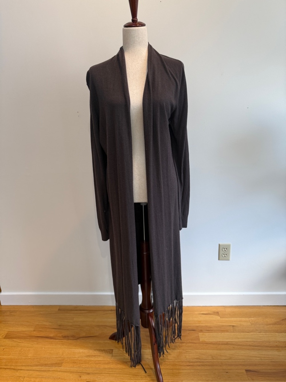 lovestitch Long Open-Front Fringe Cardigan - Brown